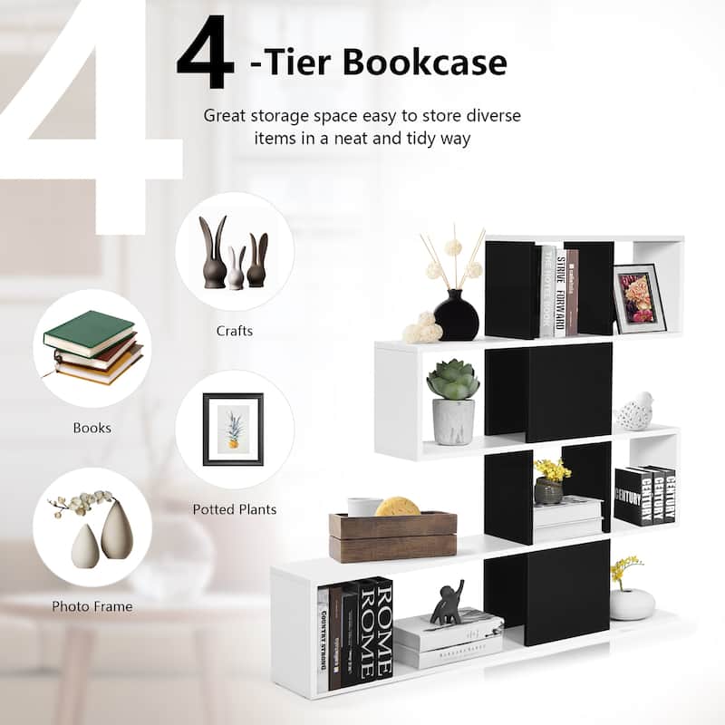 5 Shelf Bookshelf Modern Ladder Bookshelf 12 Cubes Storage Bookcase