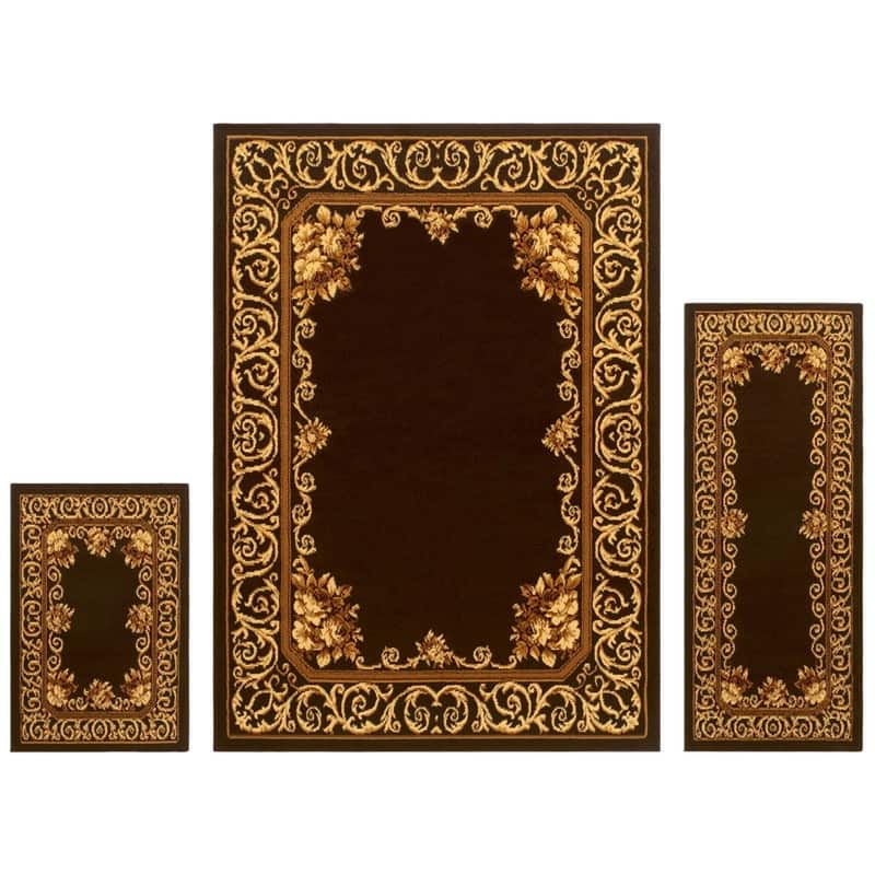 Superior Freyberg Floral Scroll 3-Piece Indoor Area Rug Set - 3PC (2' x 3', 2' x 5', 5' x 7') - 3PC (2' x 3', 2' x 5', 5' x 7') - Coffee