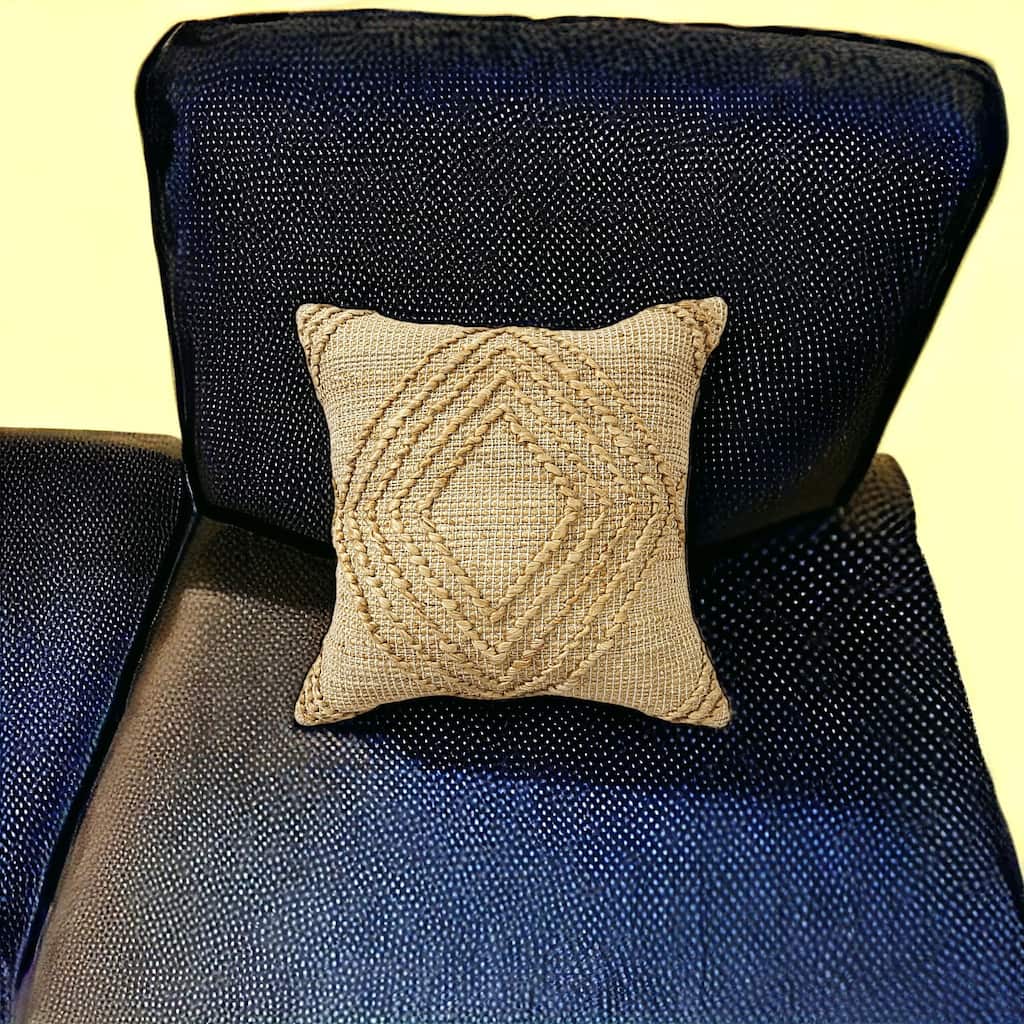 22" X 22" Brown Jute Diamond Throw Pillow
