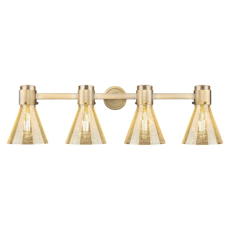 Innovations Lighting Downtown Urban - Lawton Cone - 4 Light 34" Wall-Mounted Bath Vanity Light - Brushed Brass, Mercury