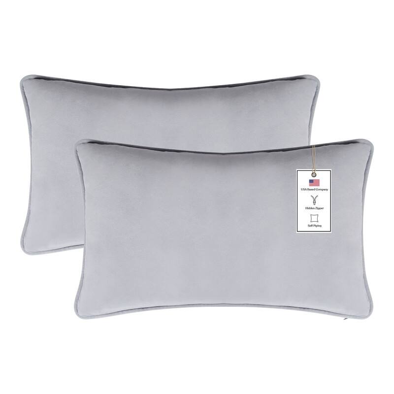 A1HC Set of 2 Luxurious Fine Soft Velvet Throw Pillow Covers Only, For Sofas, Beds, Vibrant Colors and Hidden Zipper - 12x20 Inches (Pack of 2) - Light Grey