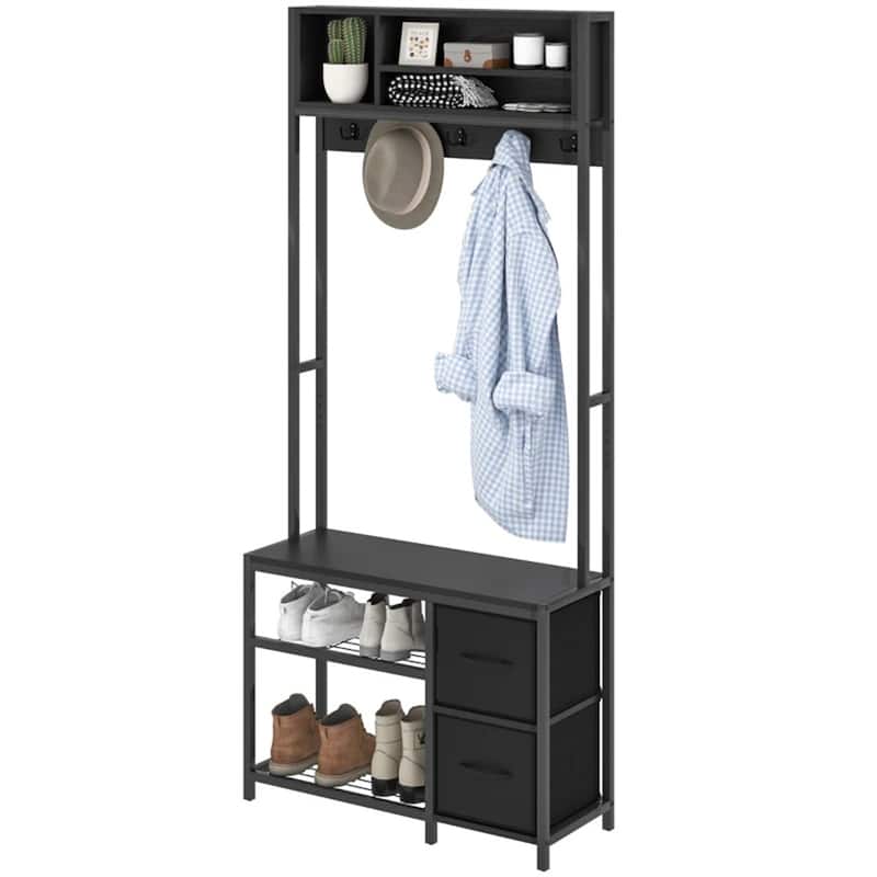 5-in-1 Hall Tree with Bench Coat Hooks and Storage Drawers for Entryway Hallway or Mudroom - 31.5" W x 11.8" D x 70.9" H