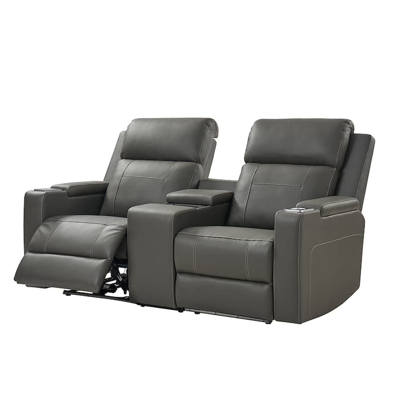 Victoria 71.26" Wide Genuine Leather Home Theater Seating with Ambient Lighting and Storage by HULALA HOME