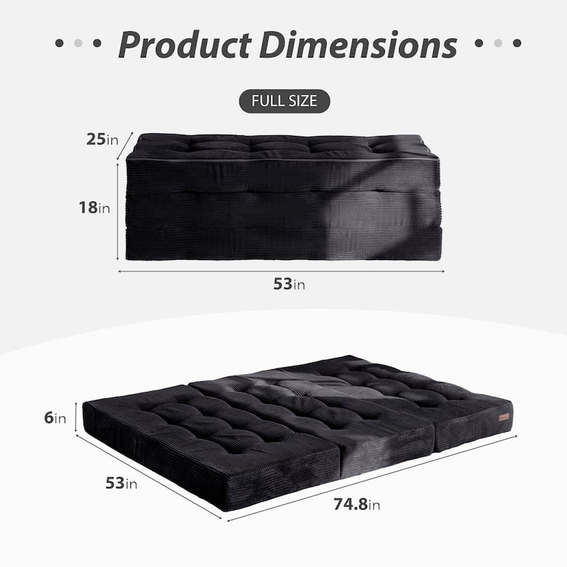 Corduroy 6Inch Tri-fold Mattress, Folding Memory Foam Mattress