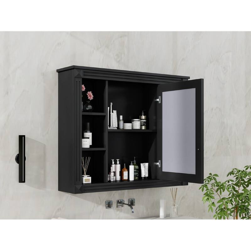 Wall-Mounted Medicine Cabinet with Mirror, Modern Bathroom Storage Cabinet, Adjustable Shelves, Towel Rod, Black