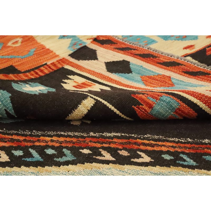 Hand Woven Oriental 100% Wool Carpet Southwestern Tribal Black Kilim Area Rug - 9' 8'' X 8' 1''