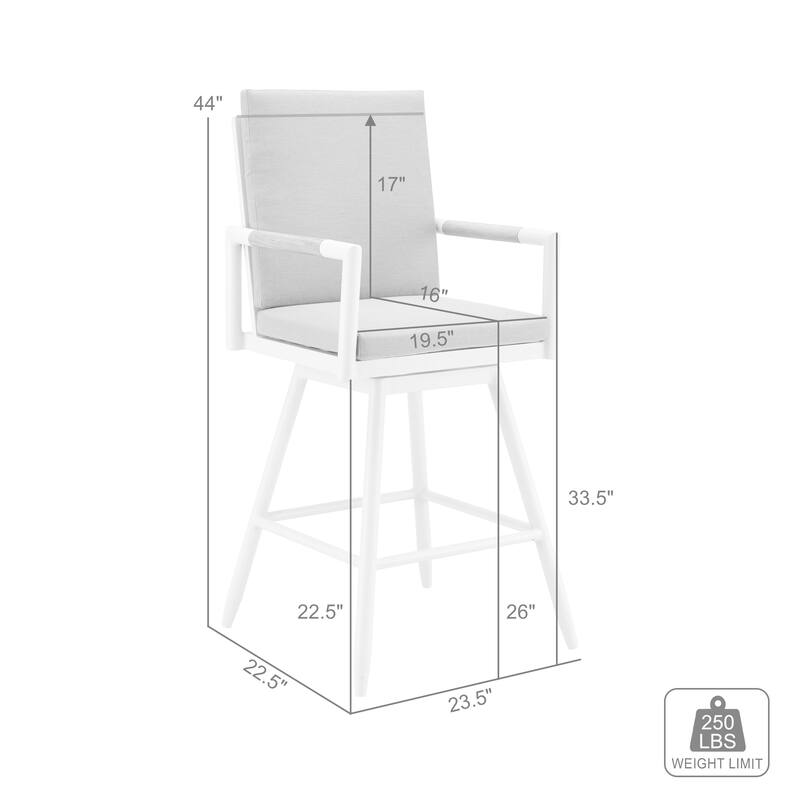 Crown Outdoor Patio Swivel Stool in Aluminum with Wood Accent and Cushions
