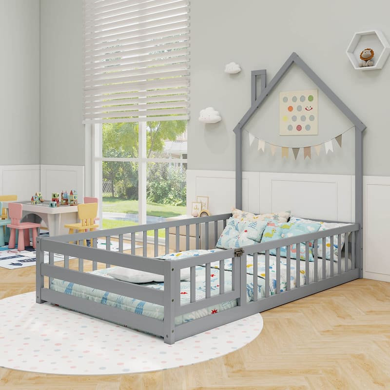 Costway Twin Size Montessori Floor Bed for Toddler with Lockable Door