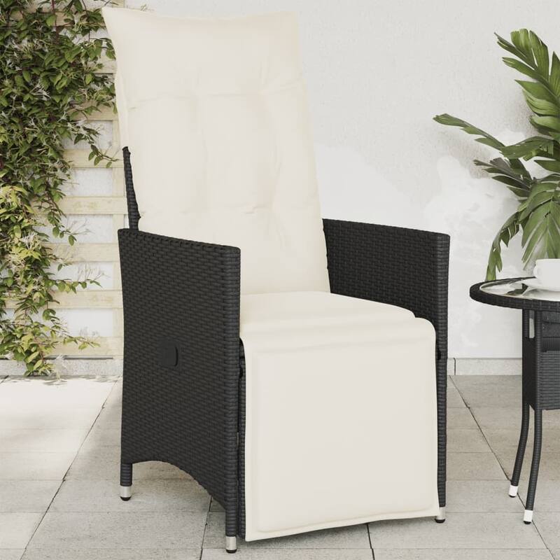 vidaXL Reclining Patio Chairs with Cushions Armchair Outdoor Seating Poly Rattan - Black and cream With footrest