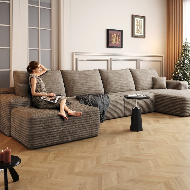 135-in Casual Camel 4 -seater Right Reclining Sectional - 8' x 10'