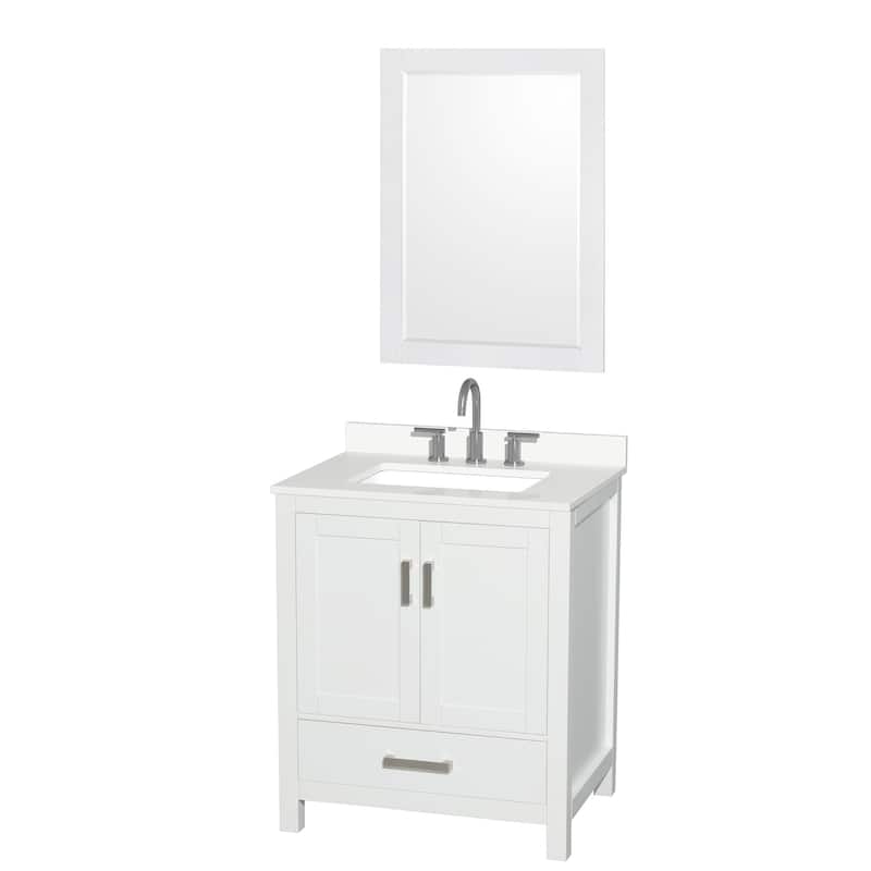Wyndham Collection WCS141430S-QTZ-US3M24 Sheffield 30" Free Standing - White / White Quartz Top / Brushed Chrome Hardware