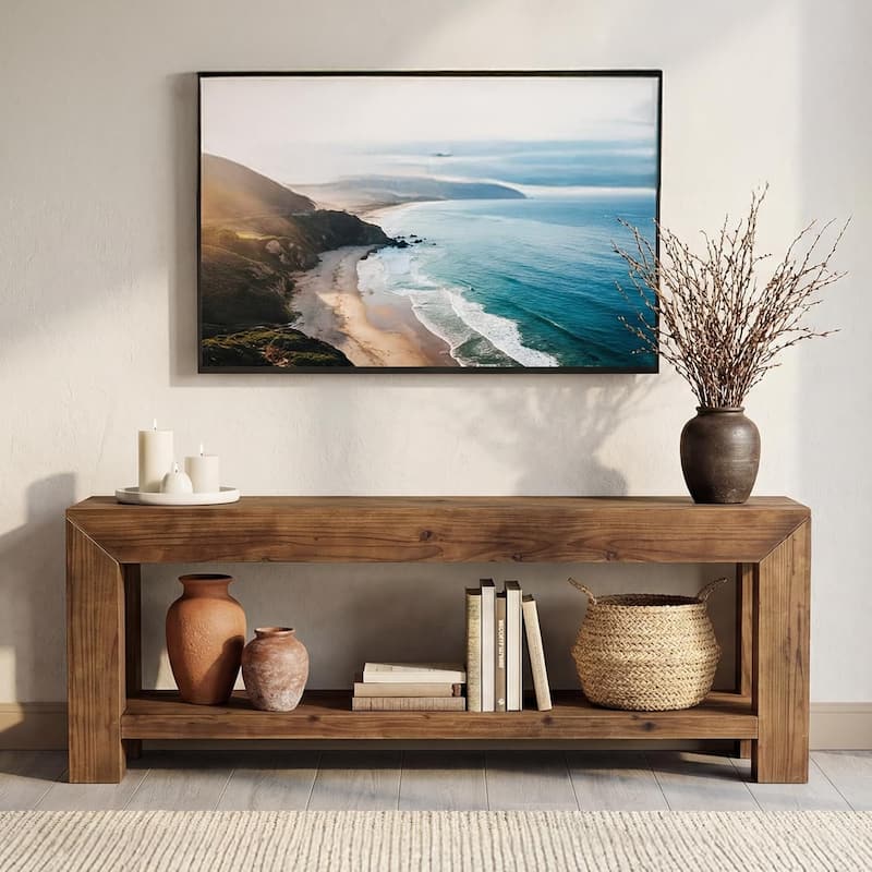 Solid Wood TV Stand for up to 75'' TVs, 63-Inch Entertainment Center with Storage - 63" W × 15.75" D × 15.75" H