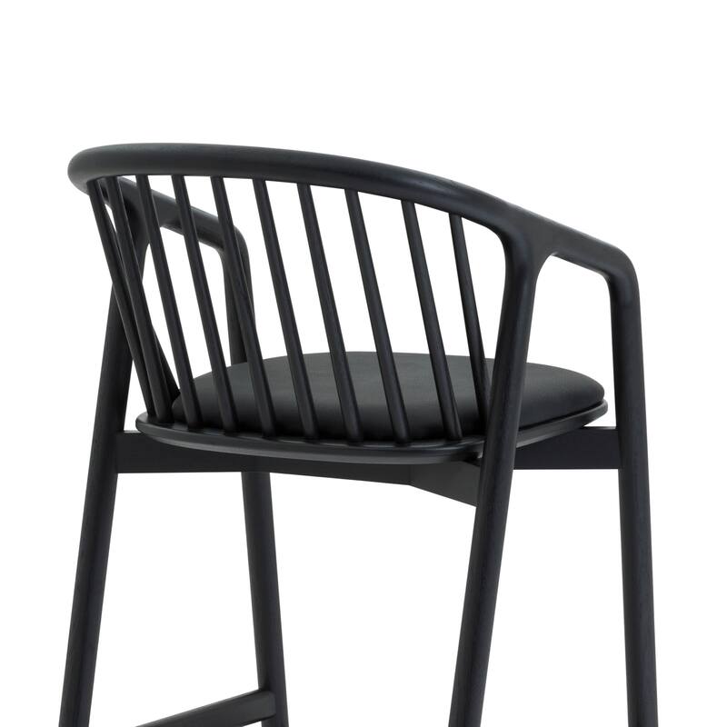 Echo Solid Wood and Black Faux Leather Bar or Counter Height Barstool