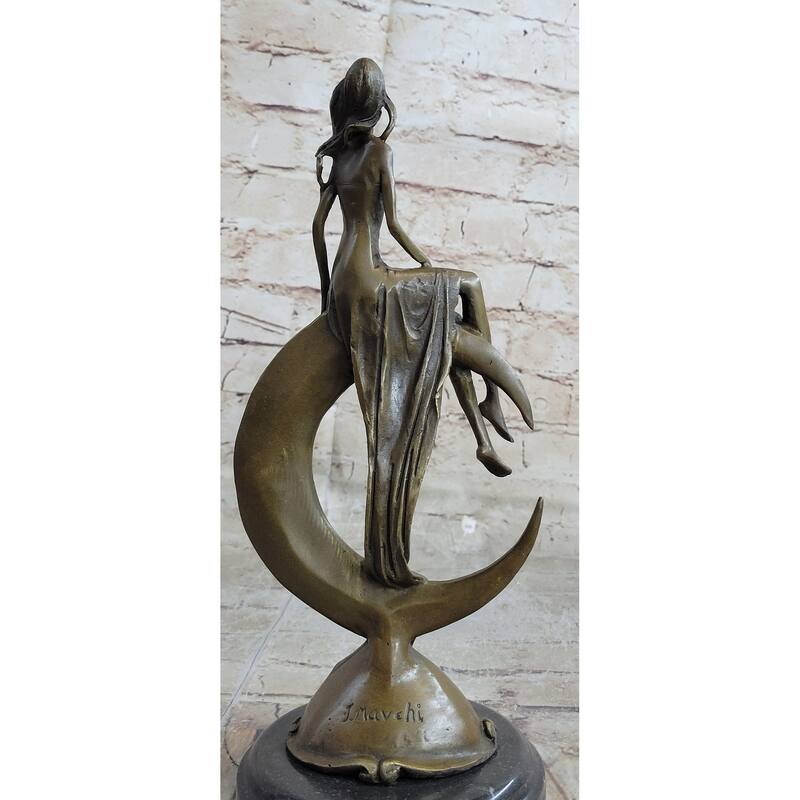 Signed Original Mavchi Venus On The Moon Bronze Sculpture Marble Base Figurine