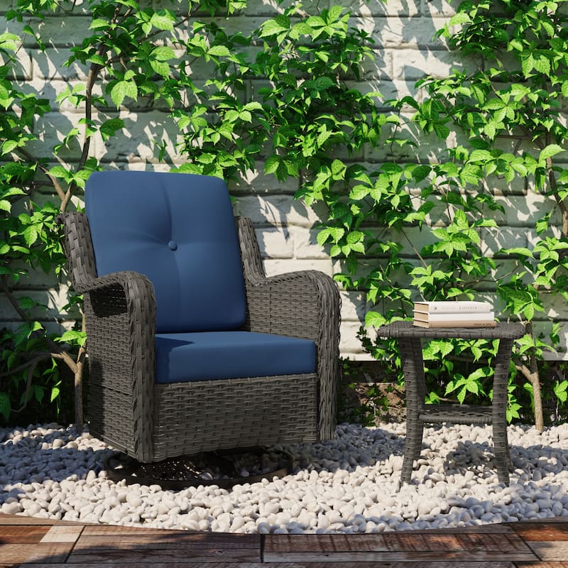 Outdoor Swivel Rocker Patio Rattan Chair - Royal Blue