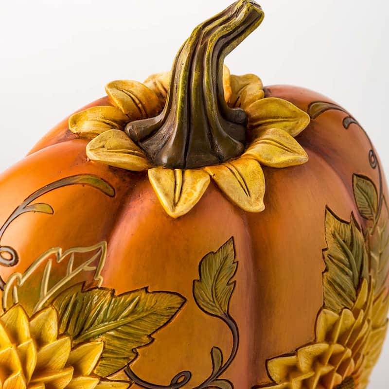 Carved Pumpkins with Sunflowers, Set of 2
