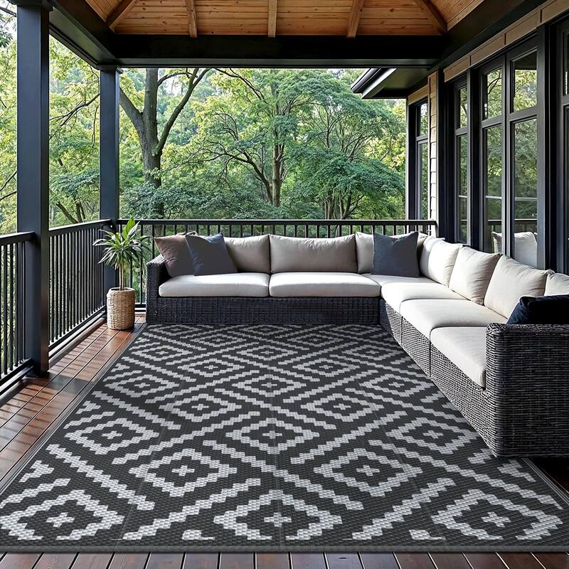 Reversible Outdoor Rug - Geometric Design - Dark Tone - 5'X8'
