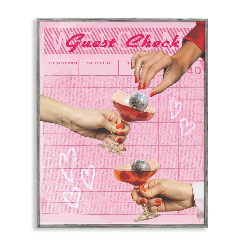 Stupell Cheers over Guest Check Framed Giclee Art Design By Lil' Rue - 11 x 14 - Grey