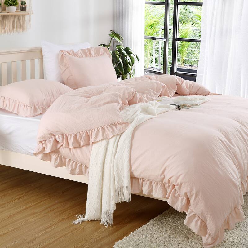Soft Washed Microfiber Ruffle Duvet Cover Set