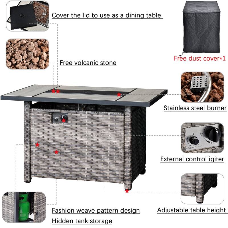 OVIOS 7-piece Wicker Sectional Sofa Swivel Rocking Chair Set With Fire Pit