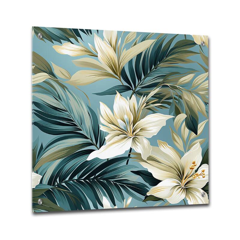 Designart "Coastal Neutrals Tropical Pattern" Abstract Gloss Wall Decor Beige Tropical Acrylic Wall Art For Dinning Room