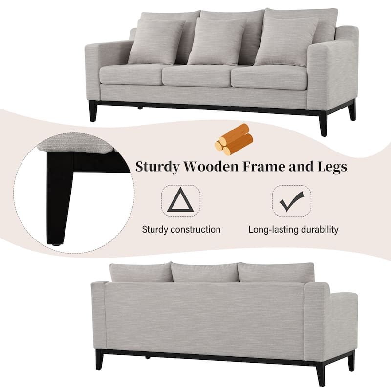 80.5" Polyester 3-Seater Sofa,Solid Wood Trim - Premium Comfort for Living Room or Study