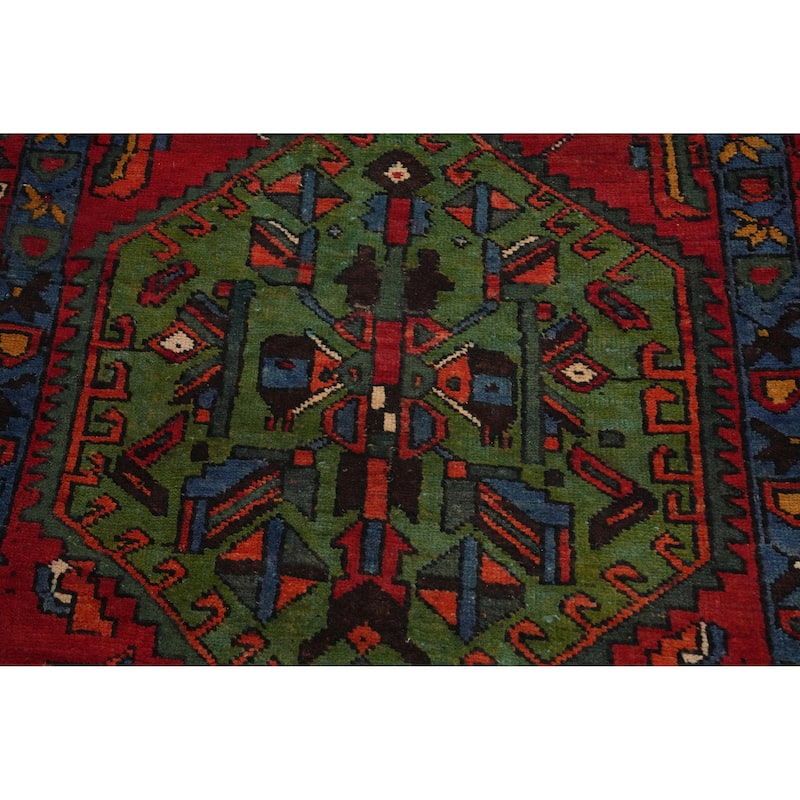 Hand Knotted Oriental 100% Wool Carpet Traditional Geometric Red Heriz Runner Rug - 10' 0'' X 2' 11''