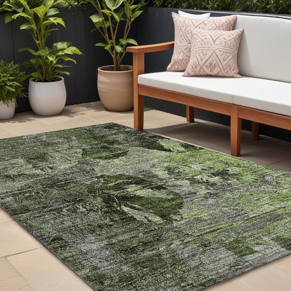 Almi Garden-Inspired Weather Resistant Blended Style Outdoor Rug