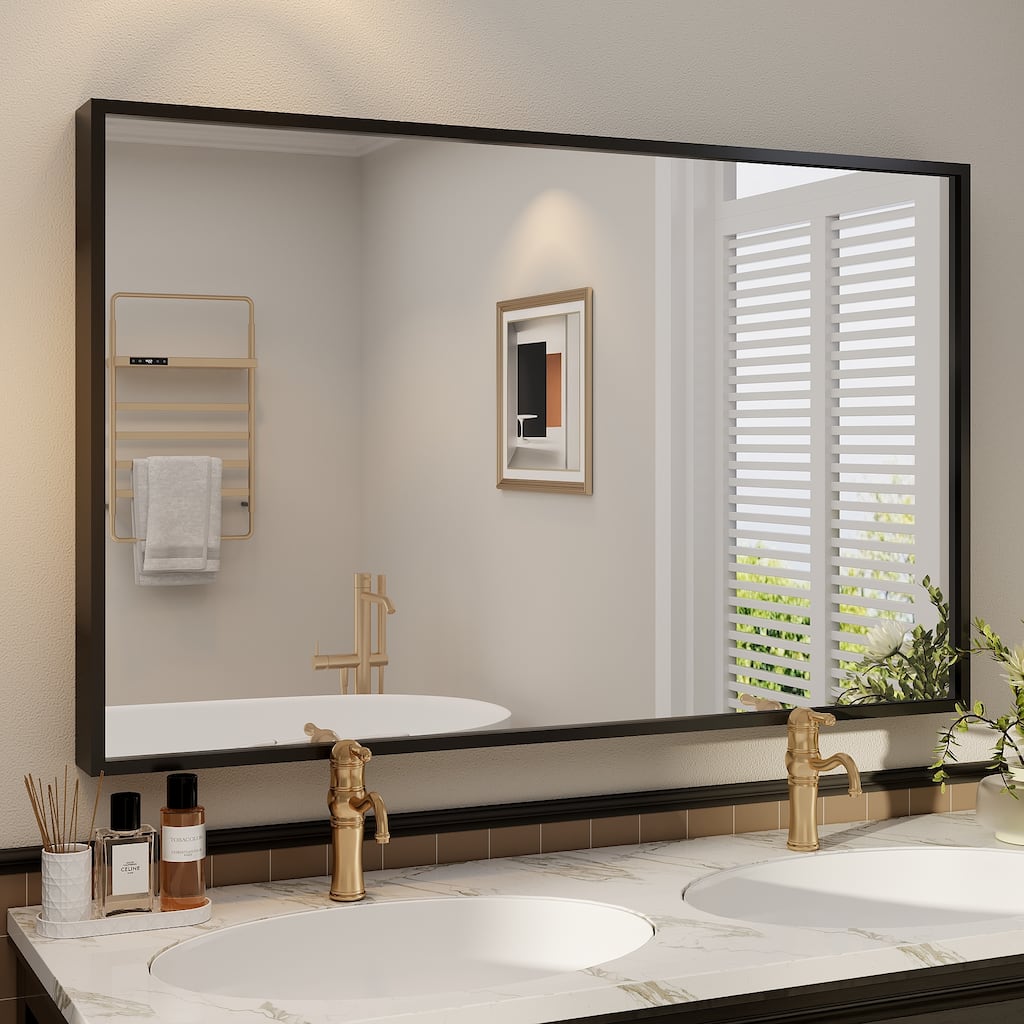 Tempered Glass and Metal Framed French Cleat Mounted Wall Bathroom / Vanity Mirror