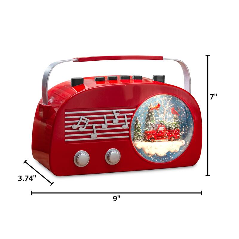 Musical Light Up Red Vintage Christmas Radio Water Globe - N/A