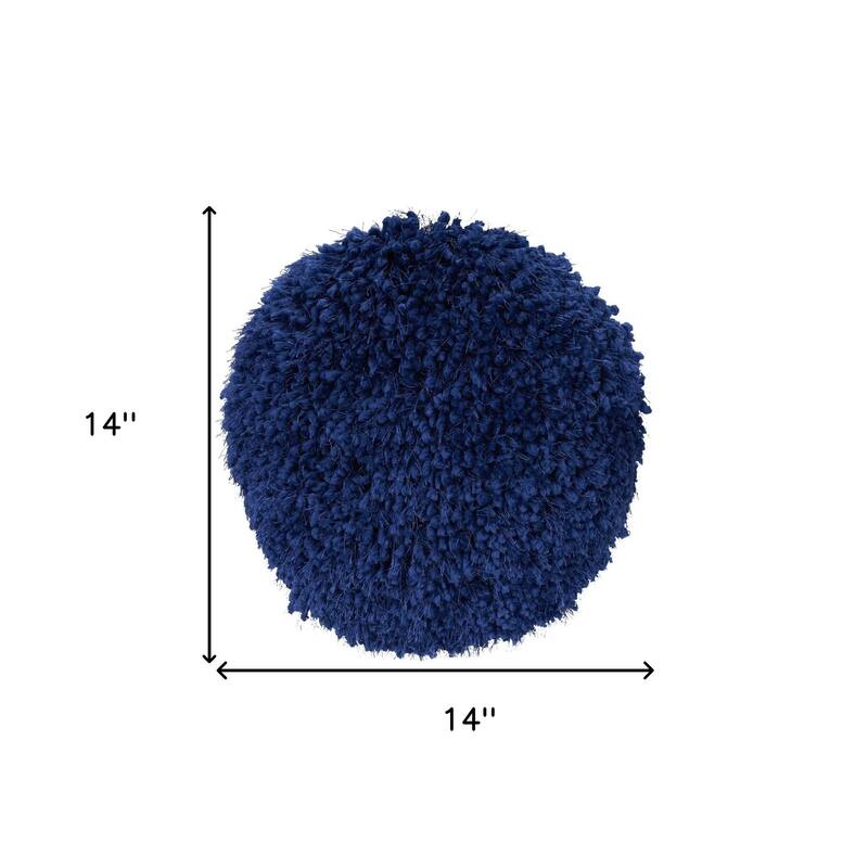 HomeRoots 14" X 14" Blue Round Shag Throw Pillow