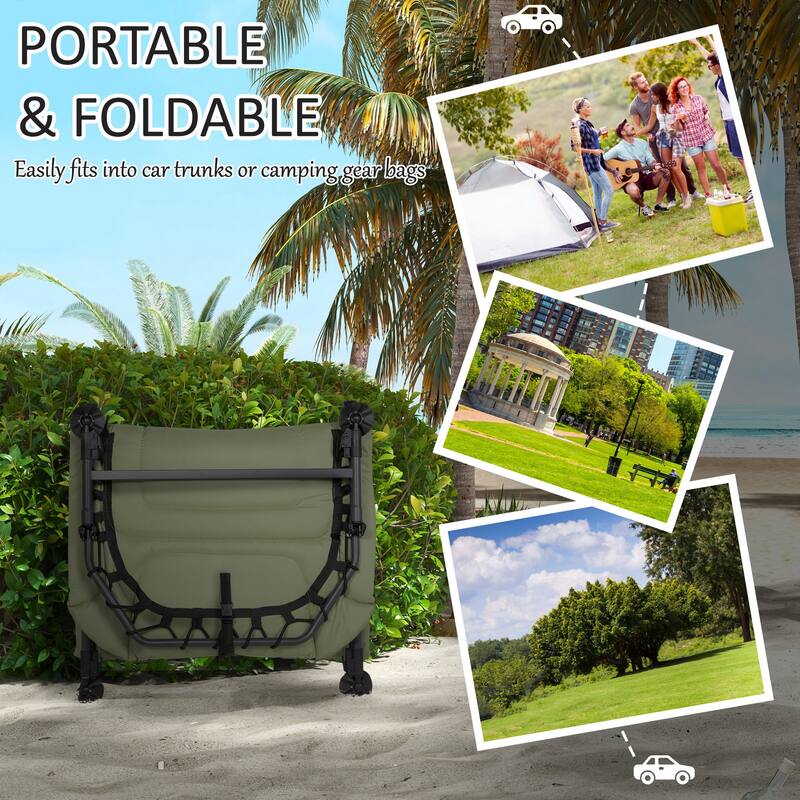 Camping Cot for Adults,Folding Bed with Soft Padded Cushions & Headrest,180° Adjustable Reclining Lounger