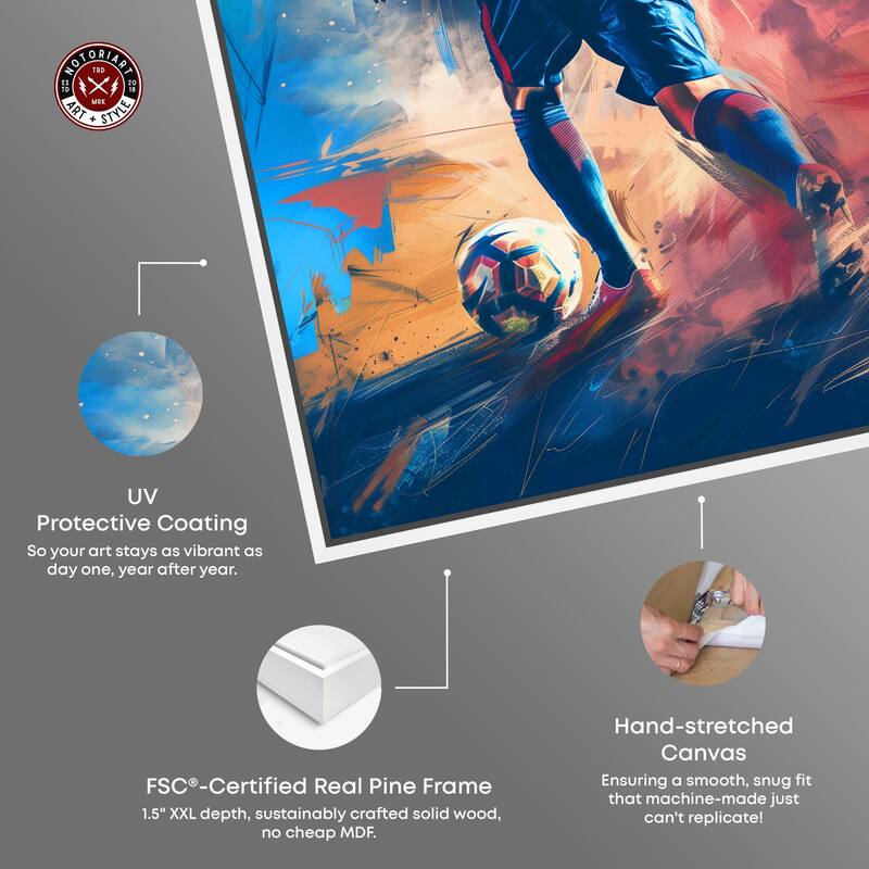 Notoriart Bold And Colorful Soccer Player Framed Soccer 1 Piece Canvas Wall Art
