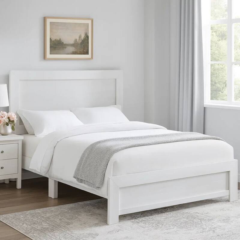 Eby California King Bed, Rustic Farmhouse Style, White Finish Wood Veneer