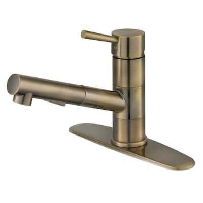Kingston Brass Concord 1.8 GPM Single Hole Pull Out Kitchen Faucet - - Antique Brass