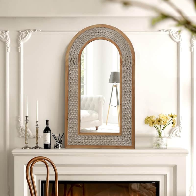 Rustic Farmhouse Wall Mirror, Natural Wood Decorative Vanity Mirror for Bedroom, Living Room, Bathroom, Entryway - 26x46 - Light color