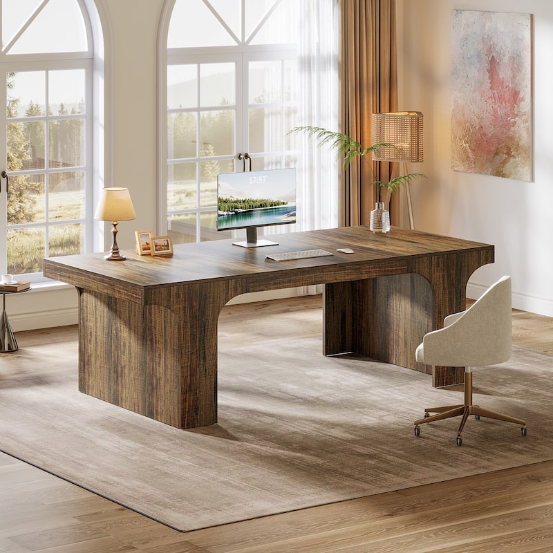 70.9" Executive Desk, Large Wood Computer Office Desk, Writing Table Business Workspace Home Office Accent Desk