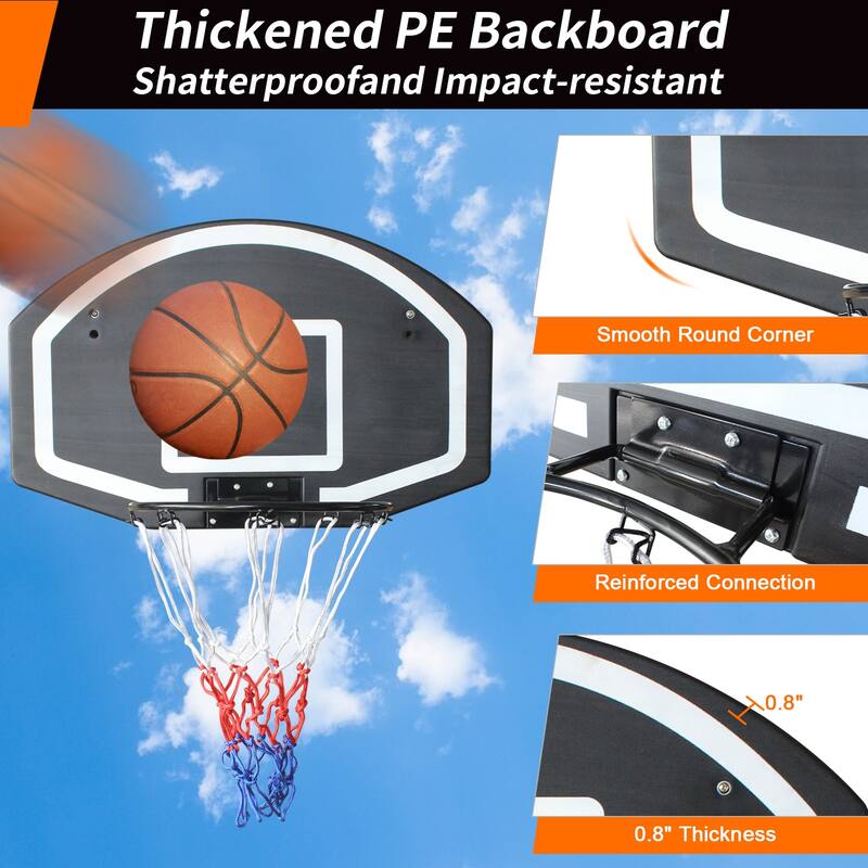 Roomfitters Wall-Mounted Basketball Hoop, 28.5x18 Inch Shatterproof Backboard, Folding Hoop with All-Weather Mesh, Black+Blue