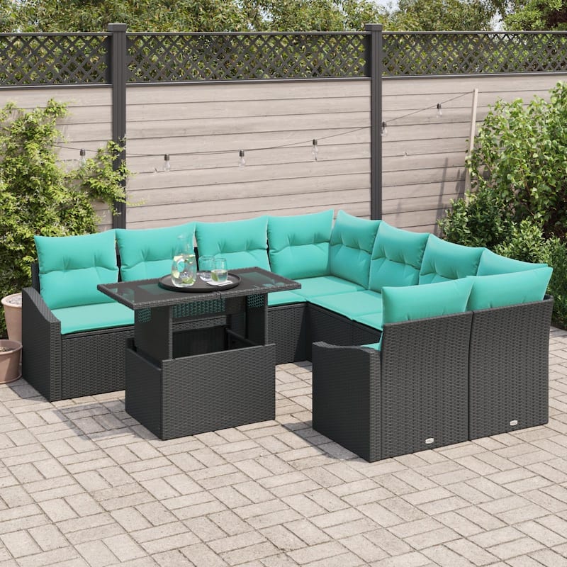 vidaXL 9 Piece Garden Sofa Set with Cushions - 91.9×92.1×27.2