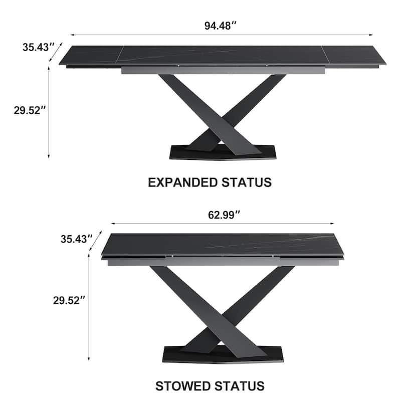 9 - Piece 94.48'' Modern Minimalist Extendable Sintered Stone Top Dining Set with 8 Fabric Chairs
