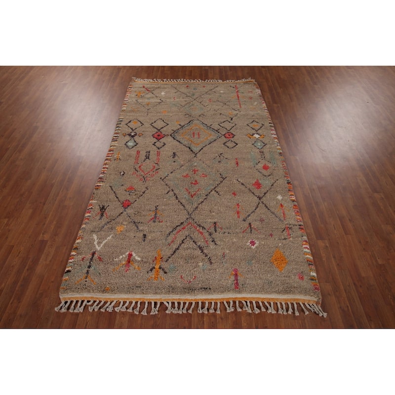 Brown Plush Moroccan Area Rug Handmade Wool Carpet - 6'1"x 10'1"