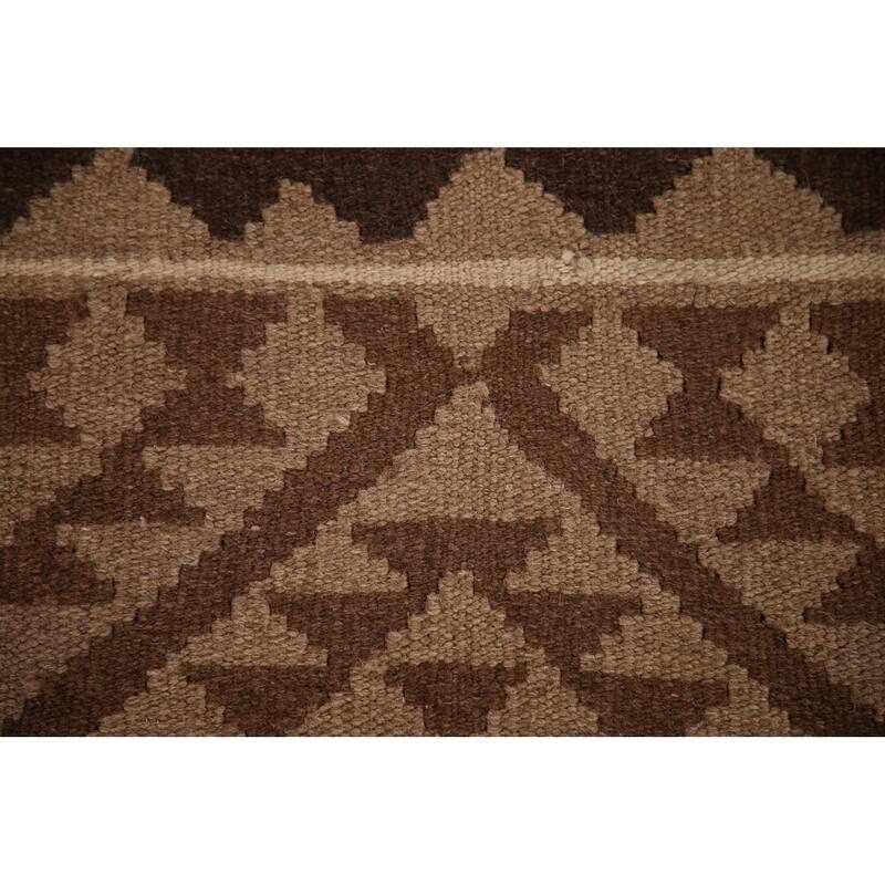 Brown Kilim Oriental Area Rug Hand-woven Reversible Wool Foyer Carpet - 3'5" x 5'2"