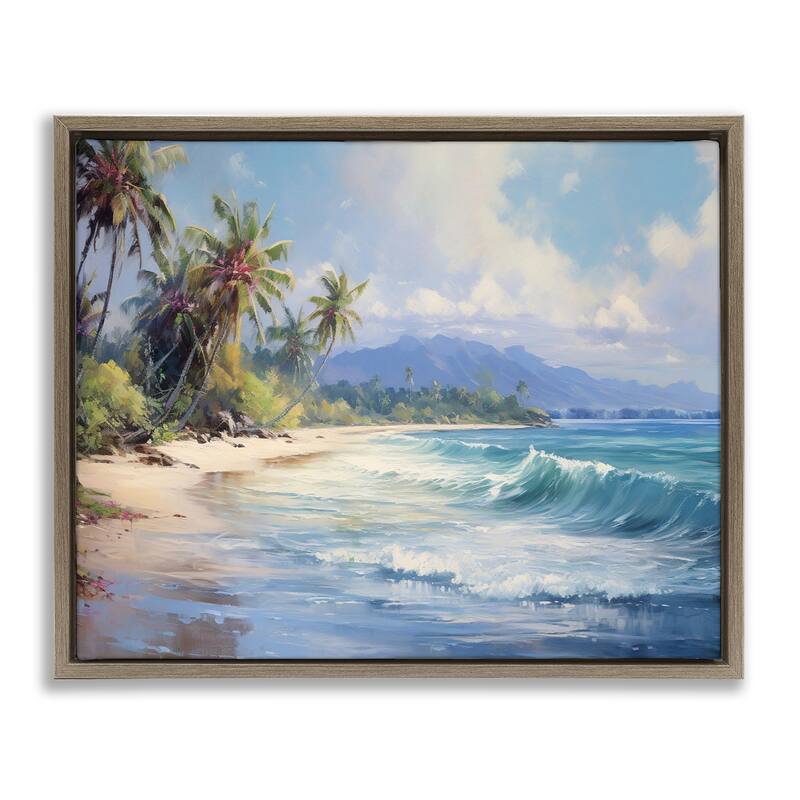 Stupell Tropical Coast with Rolling Waves Framed Floater Canvas Wall Art Design By Franklyn Gregory - 21 x 17 - Brown