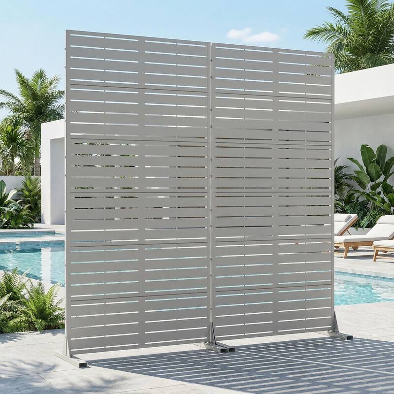 Outdoor Privacy Screen with Stand for Patio Garden Metal Fence Set of 2