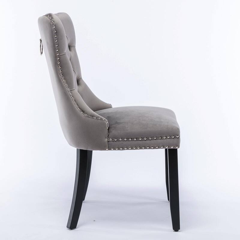 Tufted Velvet Dining Chairs - Solid Wood - Golden Stainless Steel Legs - Nailhead Trim - Set of 2