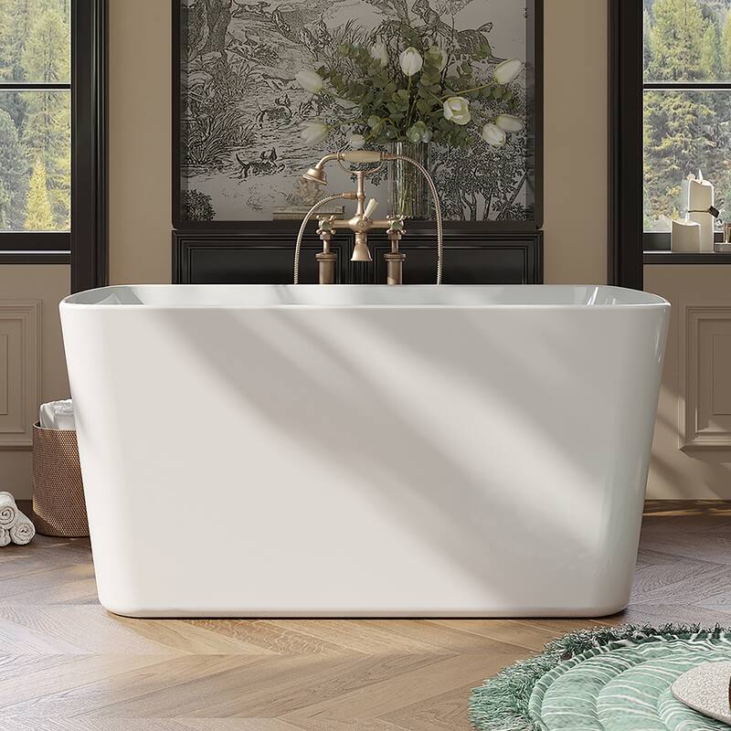 ABRUZZO Acrylic Freestanding Soaking Bathtub with Seat - Glossy White