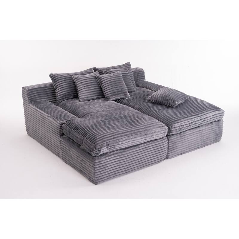 Oversized Corduroy Upholstered Chaise Lounge Sofa / Double Single Side Arm Sleeper Sofa Couch / Modular Recliner Sofa