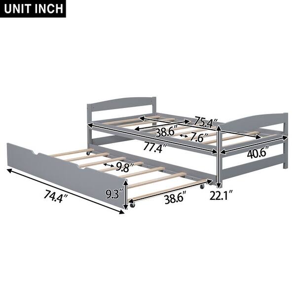 dimension image slide 1 of 3, Twin Size Platform Bed with Twin Size Trundle