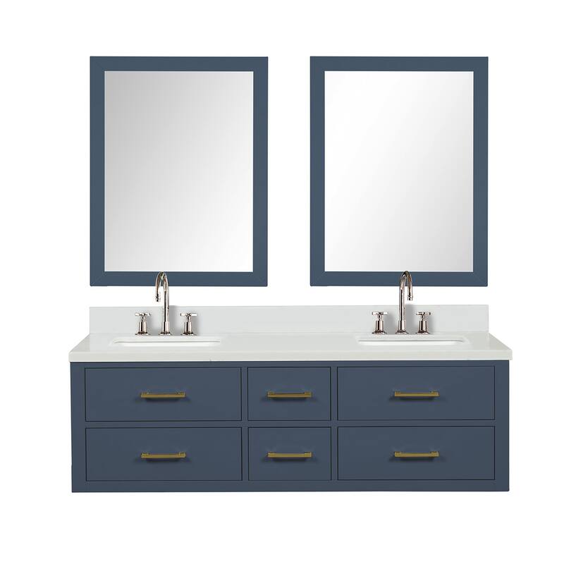 Castor 60 in W x 22 in D Black Double Bath Vanity, Cultured Marble Top, Faucet Set, and 28 in Mirrors - 60 - Blue
