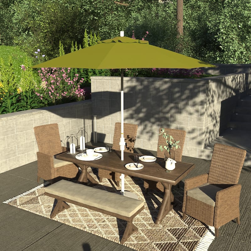 California Umbrella 9' Rd Patio Umbrella White Aluminum Frame Fiberglass Ribs Crank Lift Collar Tilt, Pacifica Pacific Blue - Ginkgo